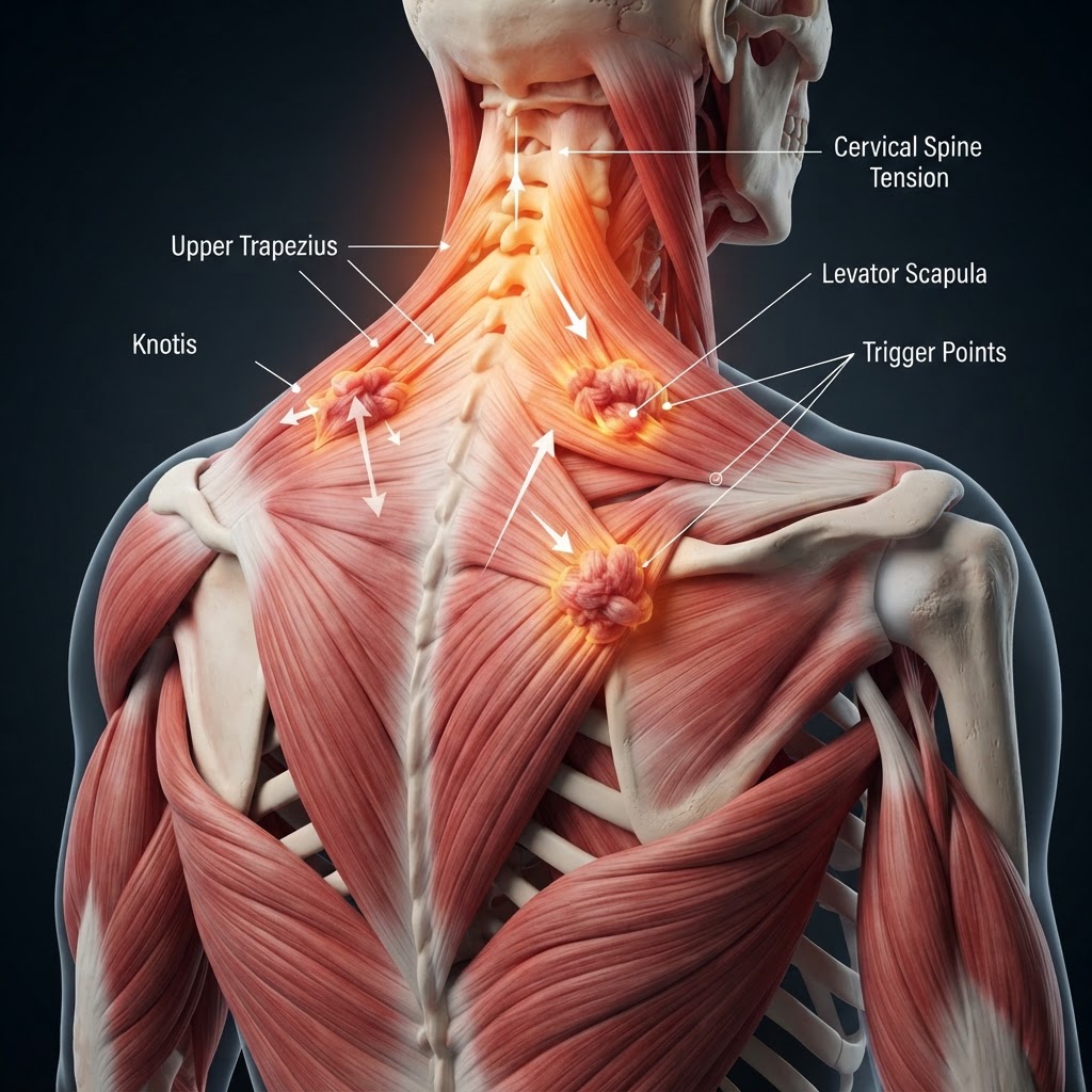 Fisioterapista weekend a Padova — anatomia di spalla e collo con tensione muscolare